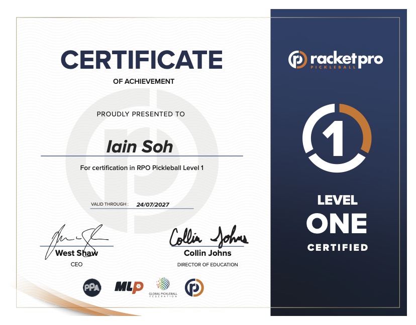 RPO Pickleball Coaching Certificate - Coach Han